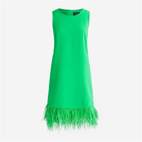 feather trim crepe shift dress